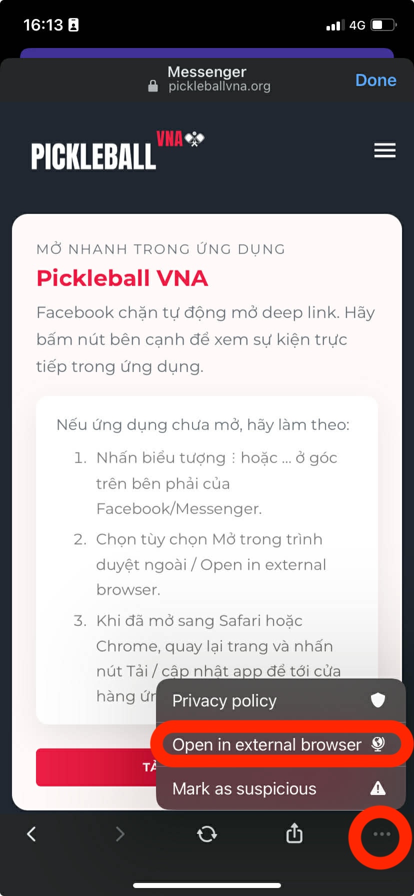 Hướng dẫn mở liên kết trong trình duyệt ngoài của Messenger